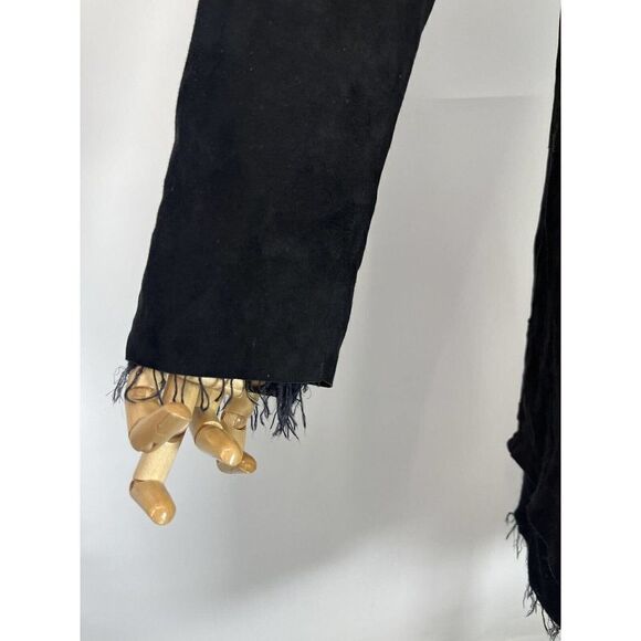 Free People Black Leather Jacket Size Large Suede Buffalo Plaid Grunge Dark Acad - Picture 11 of 16